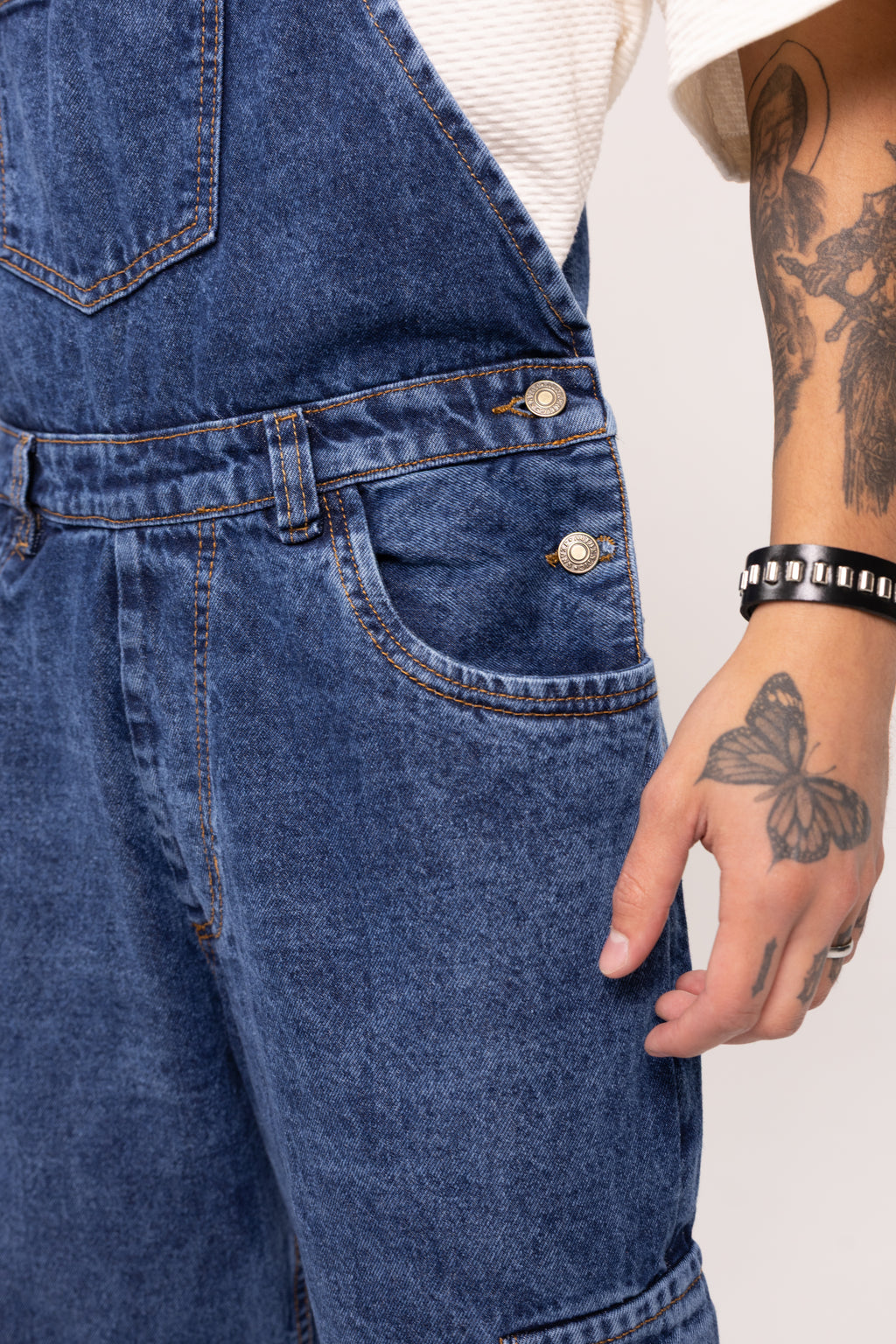 Overol Denim Cargo Baggy para Hombre - Enterizo de Mezclilla Azul Medio Utilitario Workwear Estilo Streetwear