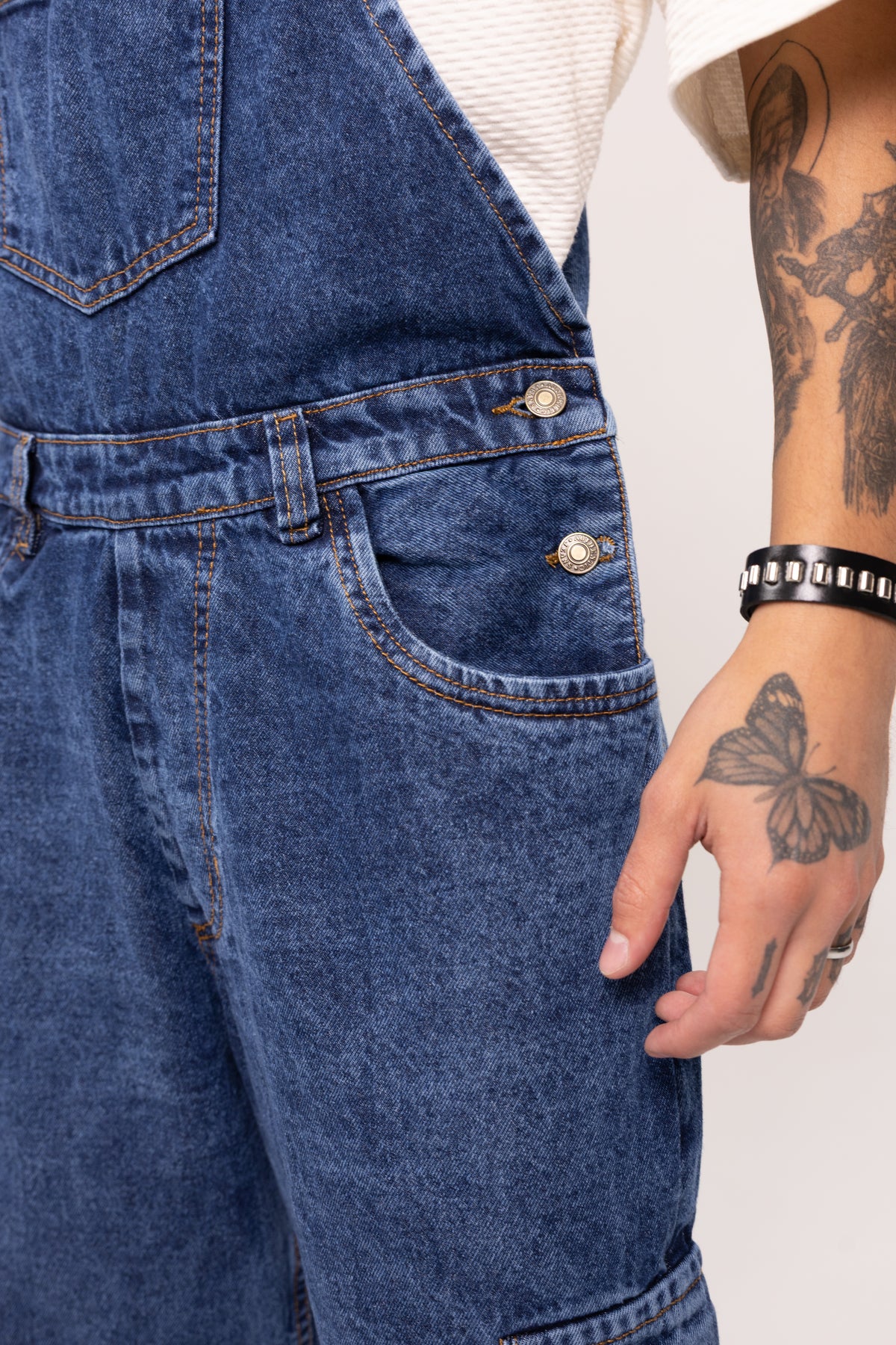 Overol Denim Cargo Baggy para Hombre - Enterizo de Mezclilla Azul Medio Utilitario Workwear Estilo Streetwear