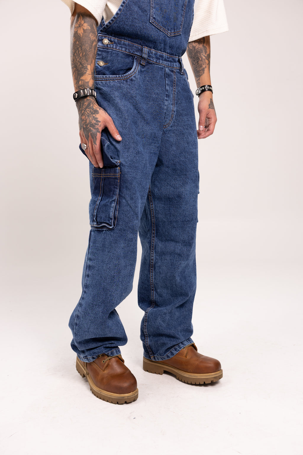 Overol Denim Cargo Baggy para Hombre - Enterizo de Mezclilla Azul Medio Utilitario Workwear Estilo Streetwear