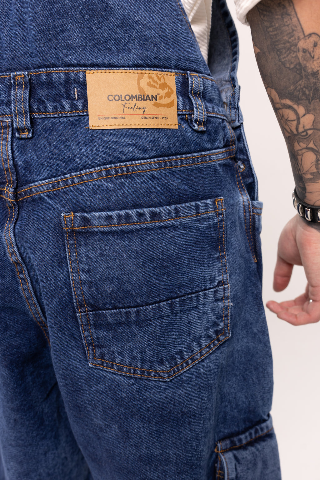 Overol Denim Cargo Baggy para Hombre - Enterizo de Mezclilla Azul Medio Utilitario Workwear Estilo Streetwear