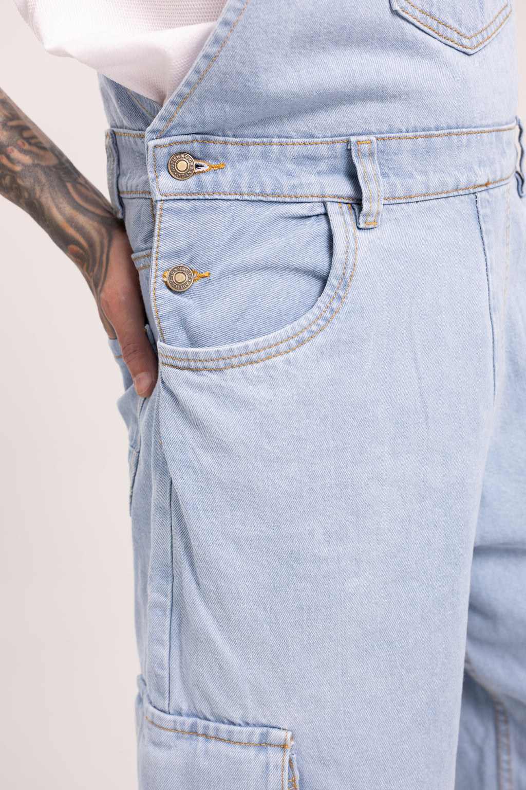 Overol Denim Cargo Baggy para Hombre - Enterizo de Mezclilla Azul Medio Utilitario Workwear Estilo Streetwear