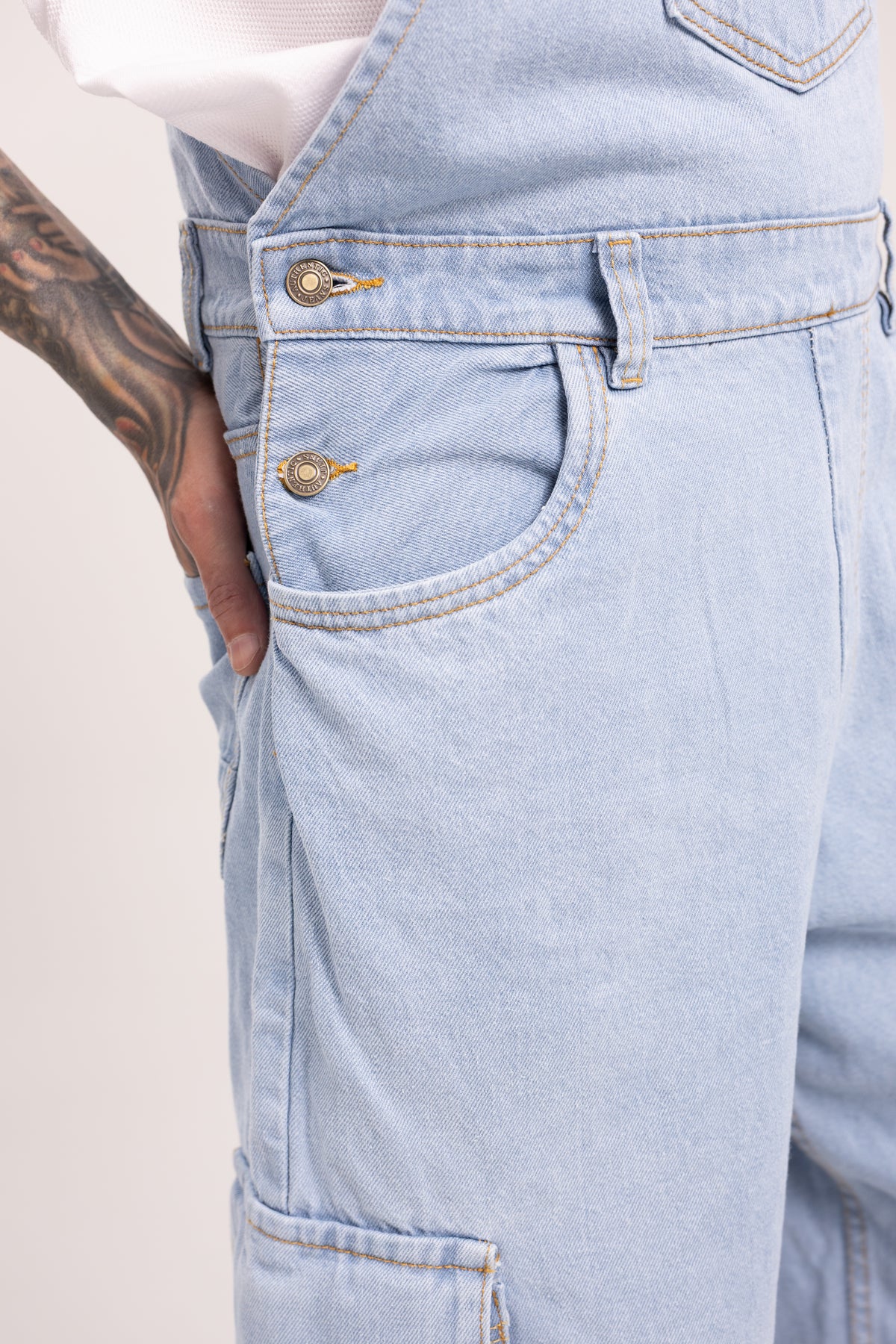 Overol Denim Cargo Baggy para Hombre - Enterizo de Mezclilla Azul Medio Utilitario Workwear Estilo Streetwear
