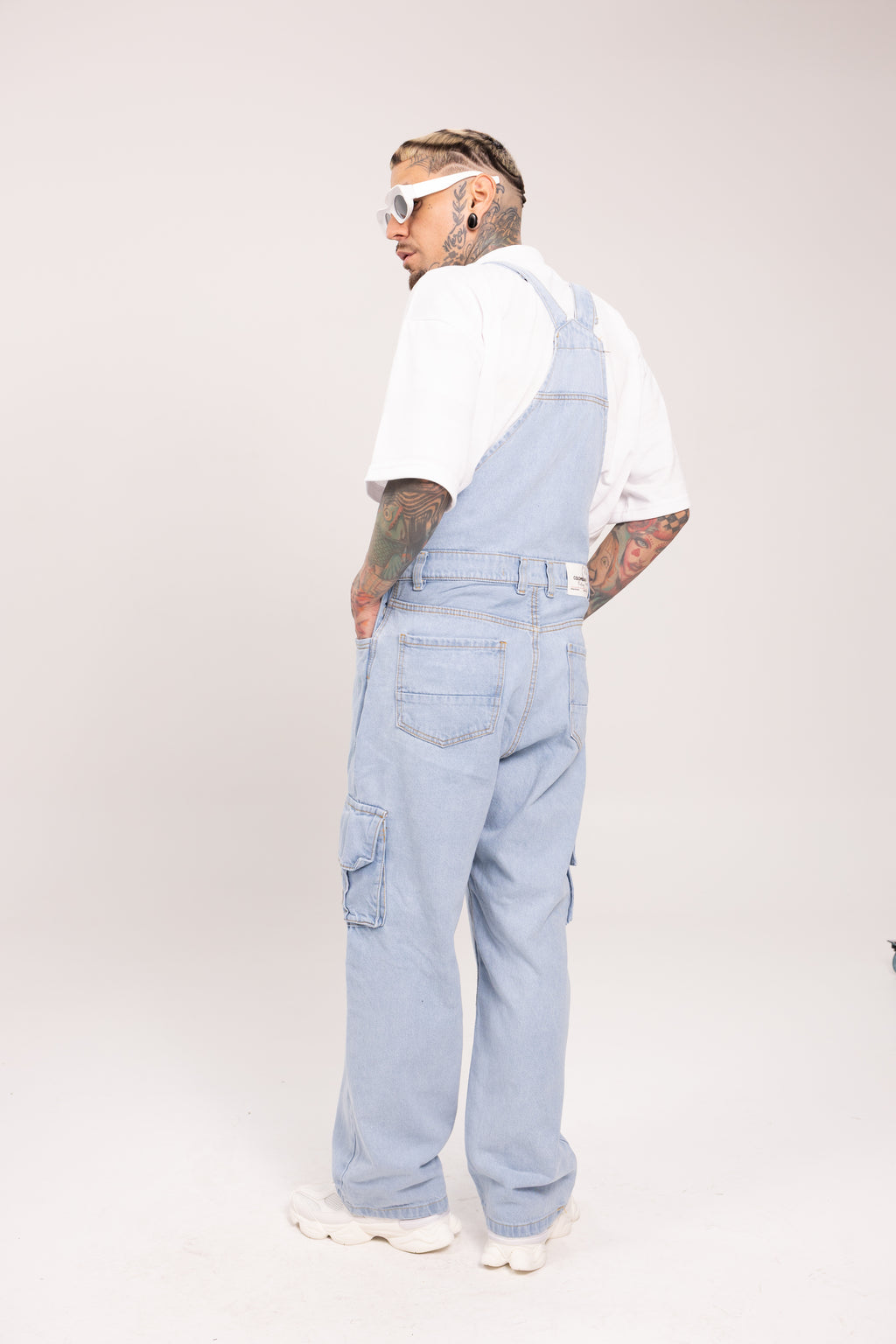 Overol Denim Cargo Baggy para Hombre - Enterizo de Mezclilla Azul Medio Utilitario Workwear Estilo Streetwear