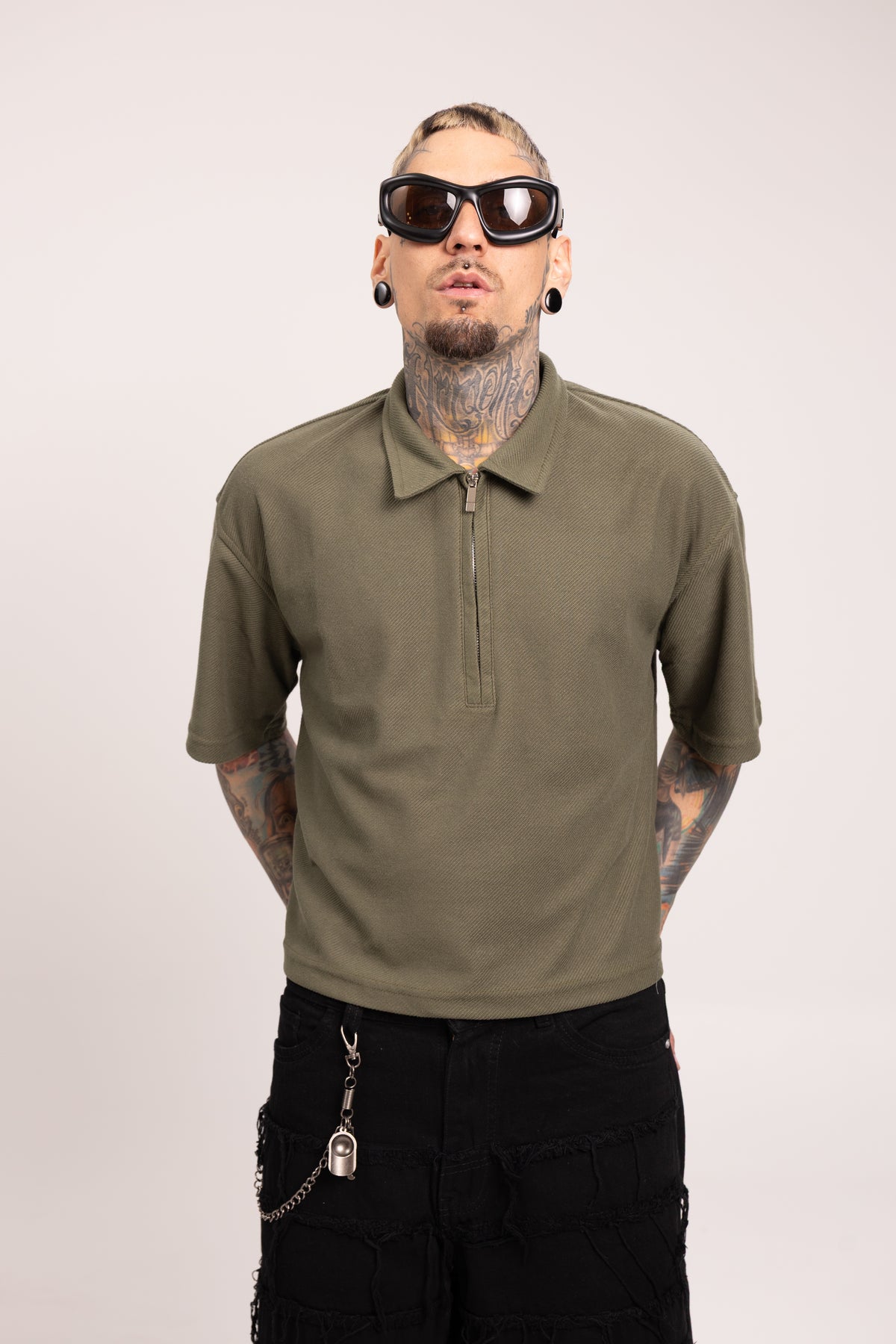Camiseta Polo Boxy Fit con Media Cremallera para Hombre - Camisa Polo Oversize Texturizada Half-Zip Manga Corta Estilo Streetwear Minimal