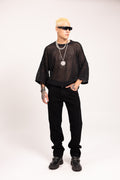Buzo en Malla Calada Oversize para Hombre - Suéter Tejido Mesh Abierto Manga Larga Boxy Estilo Darkwear Archive Streetwear