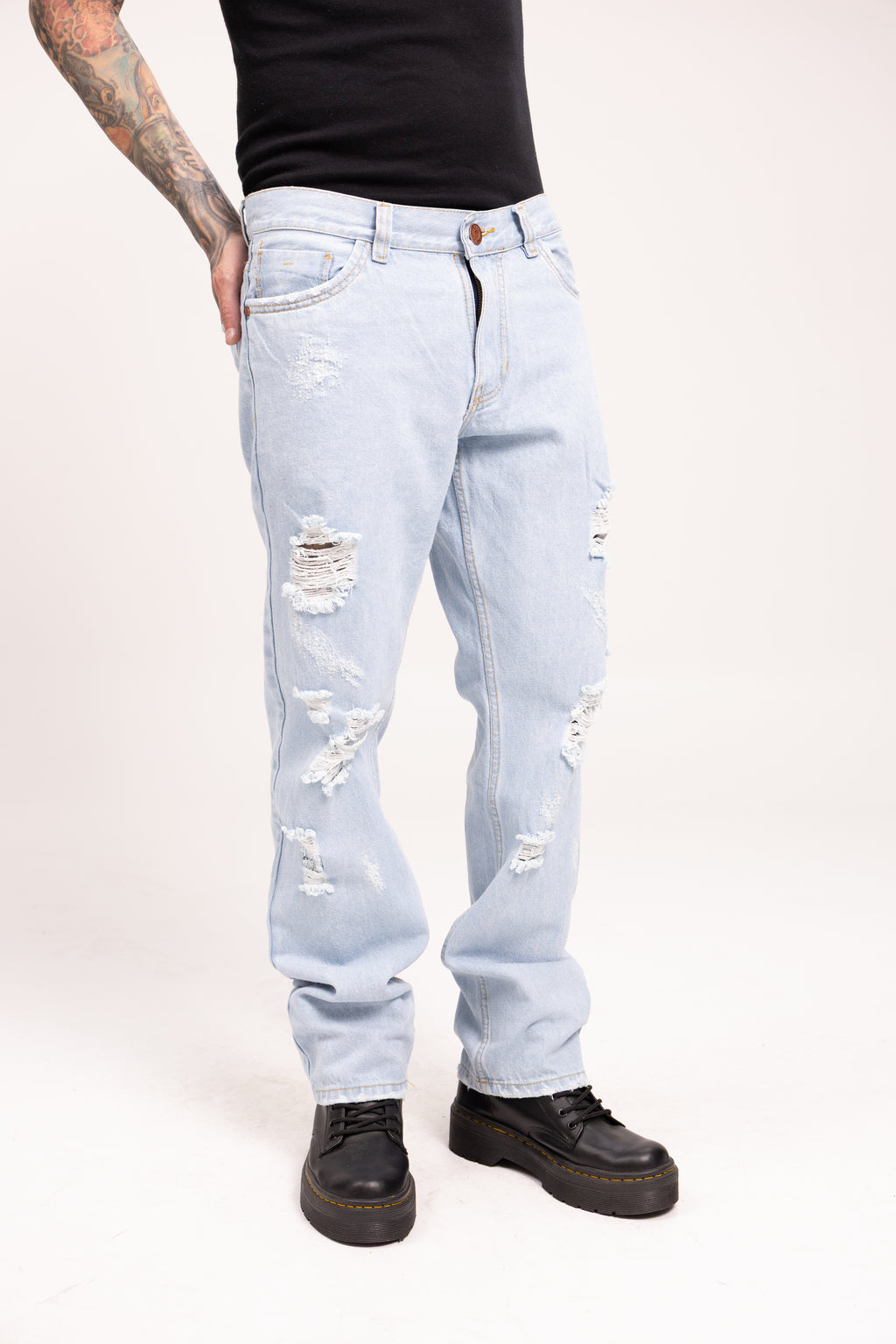 Jean Relaxed Fit Destroyer para Hombre - Pantalón Denim Roto con Desgastes Estilo Grunge Streetwear