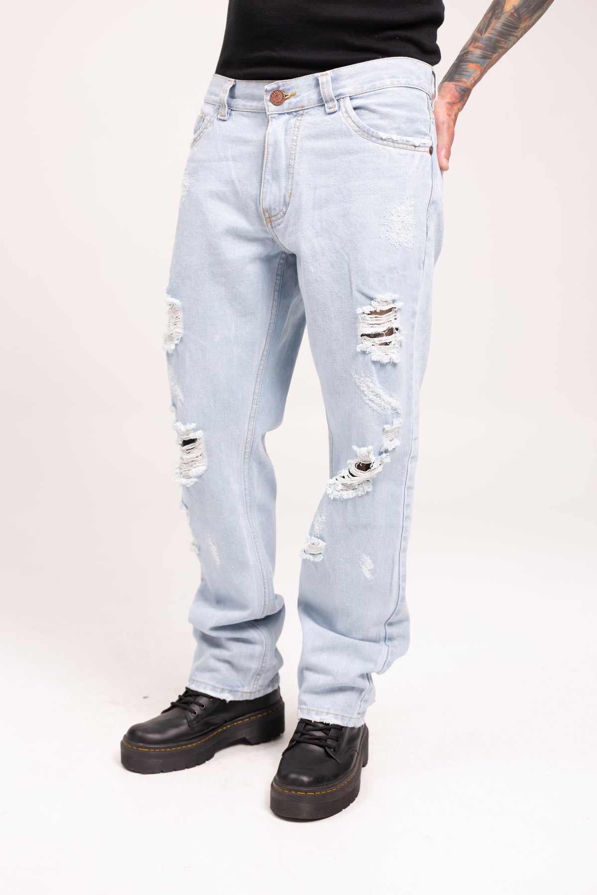 Jean Relaxed Fit Destroyer para Hombre - Pantalón Denim Roto con Desgastes Estilo Grunge Streetwear