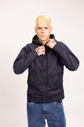 Chaqueta Pana Oscuro con Cremallera para Hombre - Buzo de Mezclilla Full-Zip con Capucha Estilo Urbano
