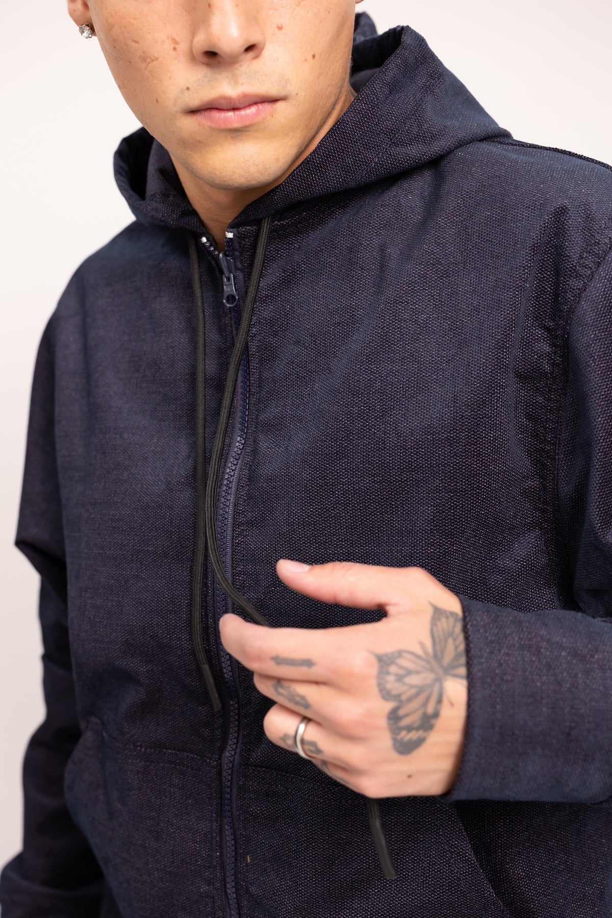 Chaqueta Pana Oscuro con Cremallera para Hombre - Buzo de Mezclilla Full-Zip con Capucha Estilo Urbano
