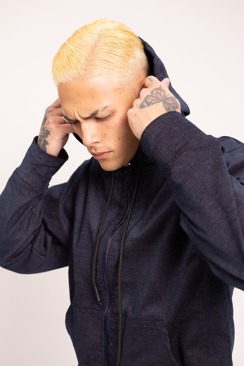 Chaqueta Pana Oscuro con Cremallera para Hombre - Buzo de Mezclilla Full-Zip con Capucha Estilo Urbano