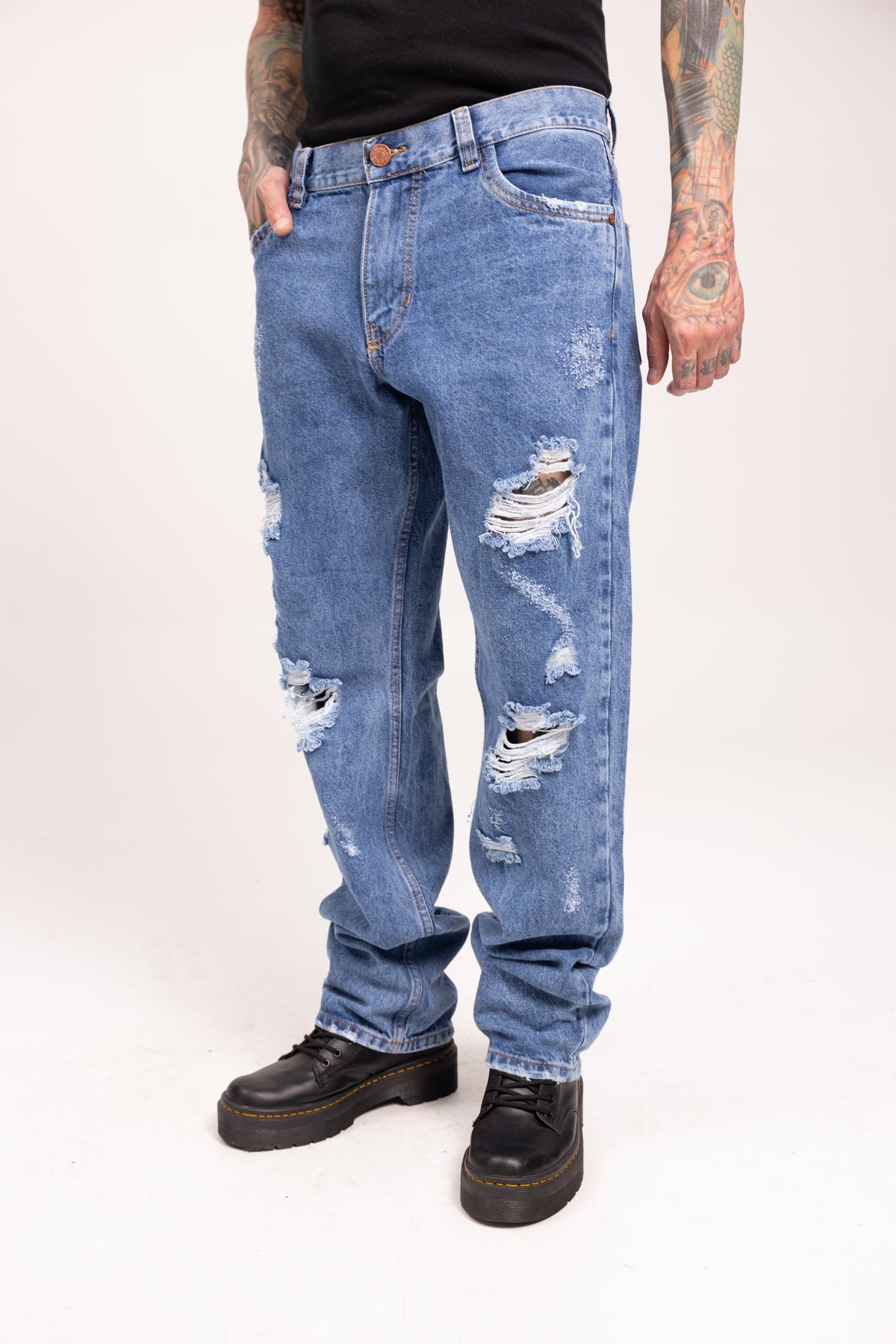 Jean Relaxed Fit Destroyer para Hombre - Pantalón Denim Roto con Desgastes Estilo Grunge Streetwear