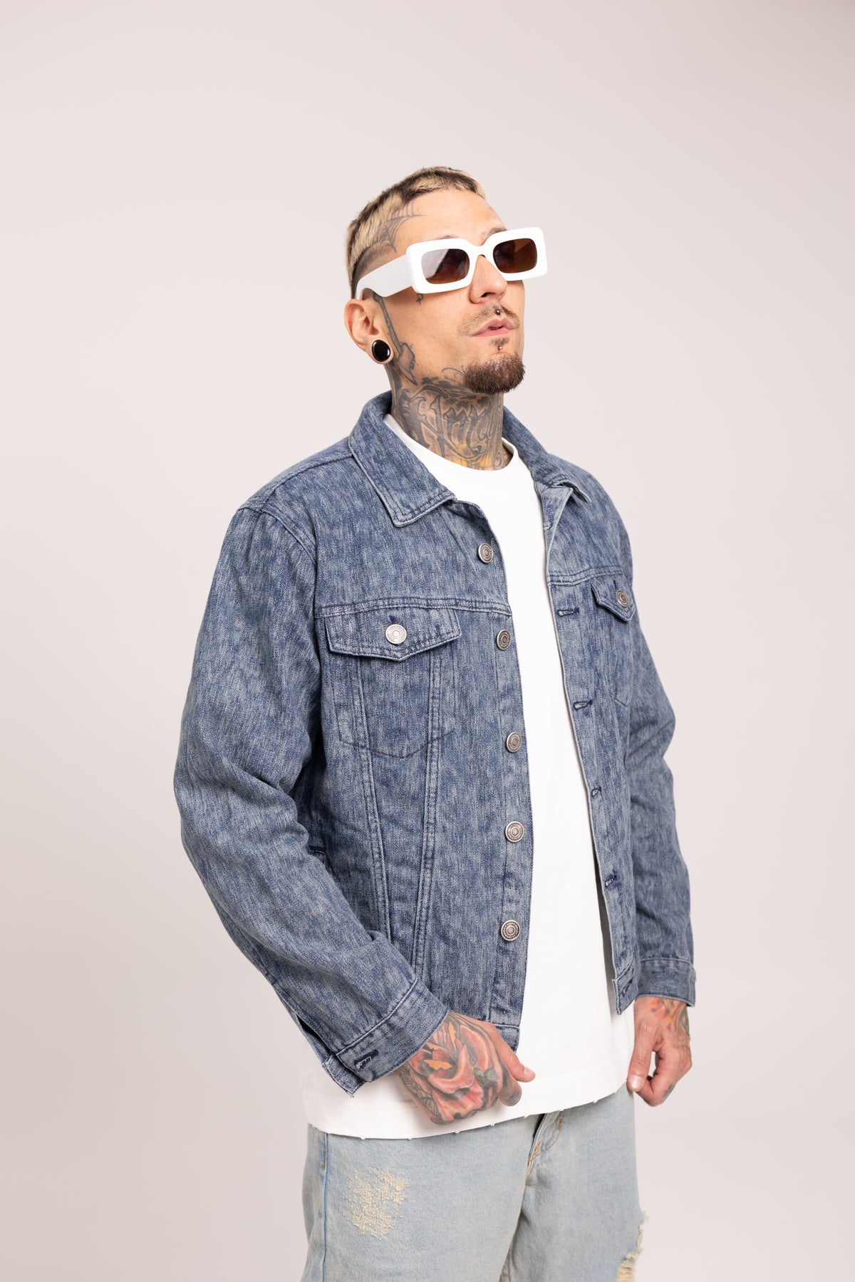 Chaqueta Denim Slim Fit Matrix para Hombre - Cazadora Jacquard Azul Estilo Cyberpunk Urbano