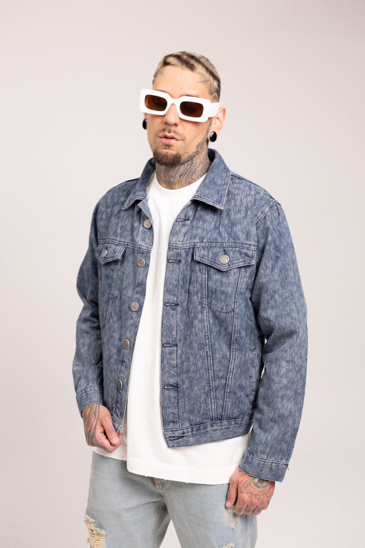 Chaqueta Denim Slim Fit Matrix para Hombre - Cazadora Jacquard Azul Estilo Cyberpunk Urbano