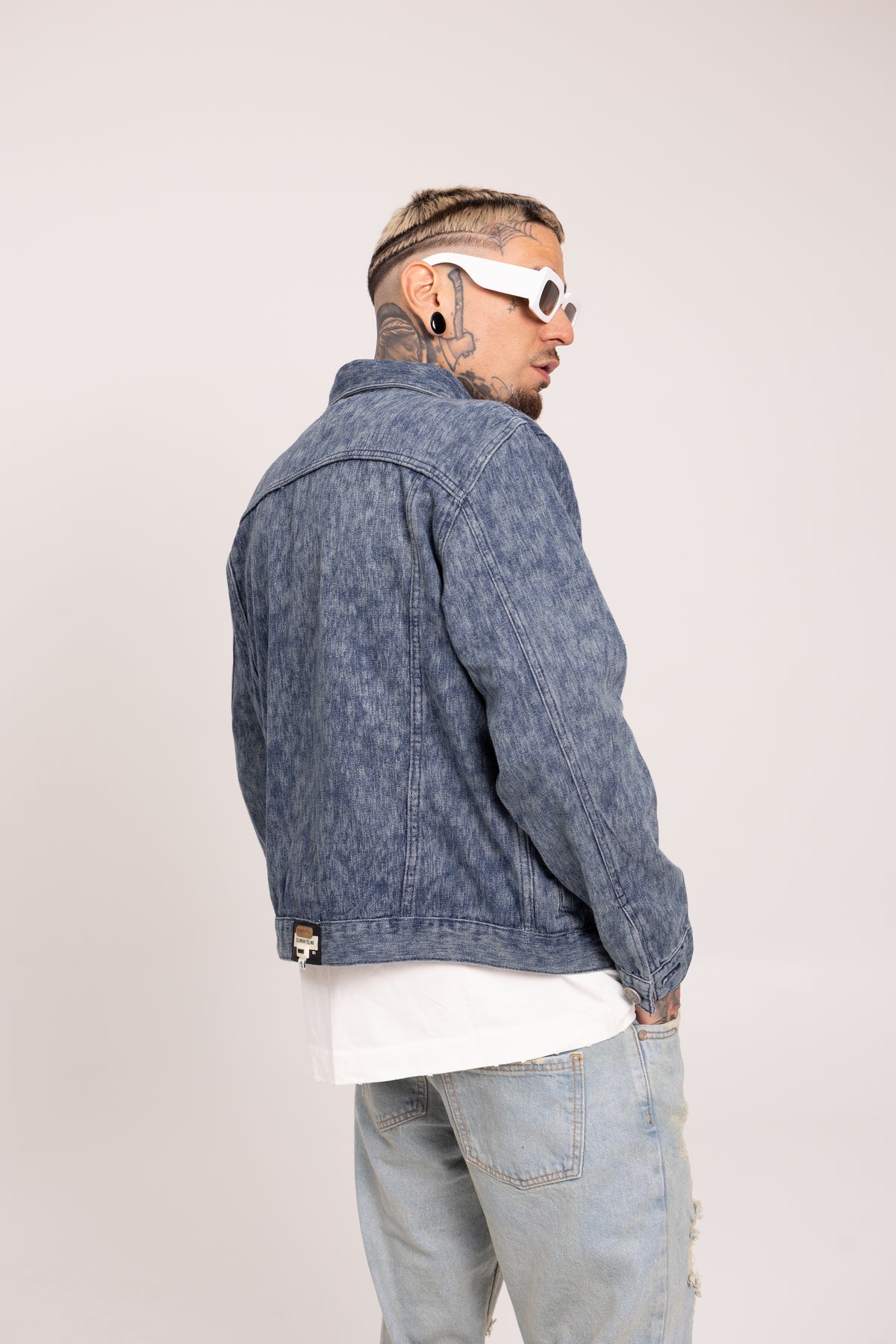 Chaqueta Denim Slim Fit Matrix para Hombre - Cazadora Jacquard Azul Estilo Cyberpunk Urbano