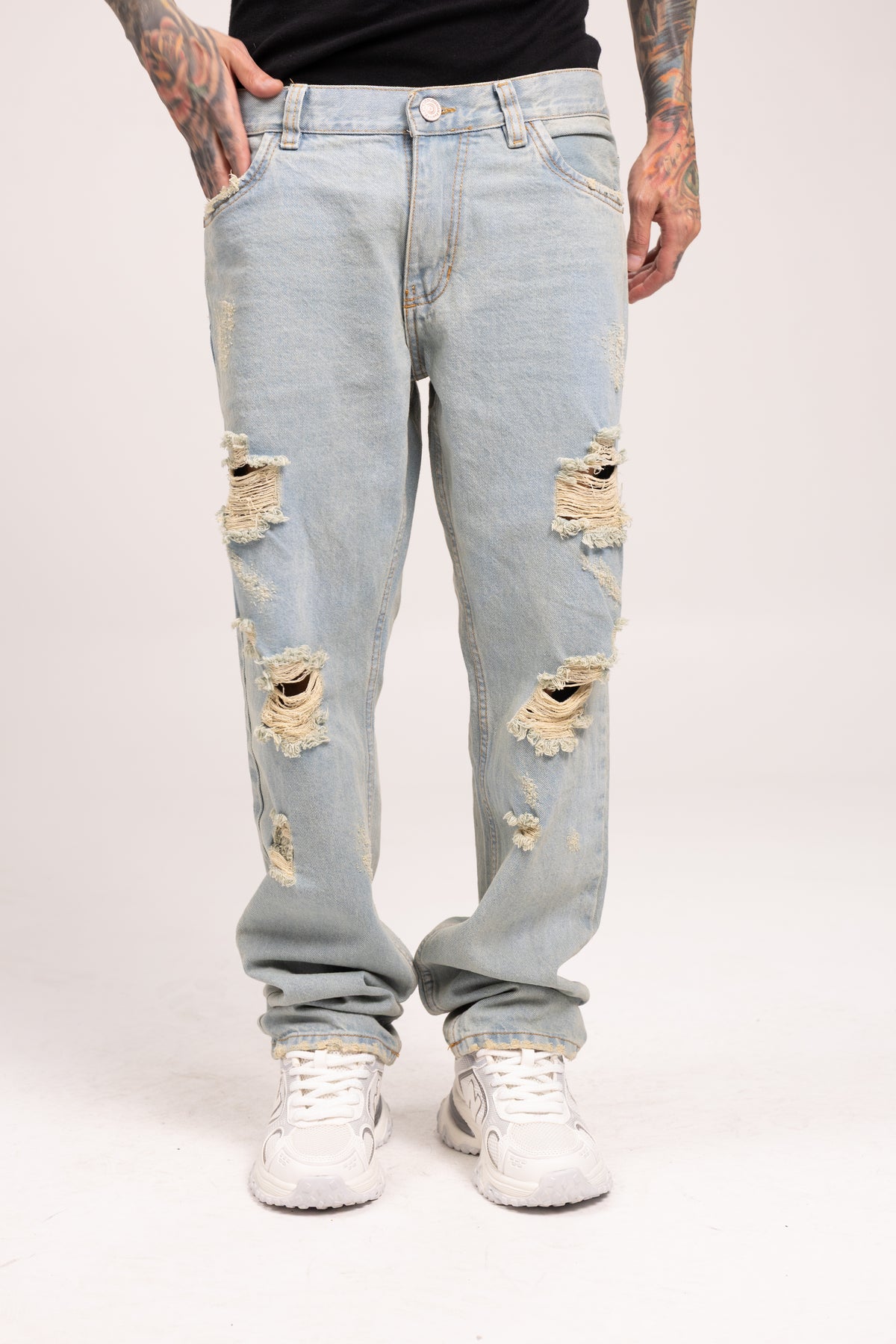 Jean Relaxed Fit para Hombre - Pantalón Denim Azul Claro Sólido de Corte Recto y Cómodo Estilo Streetwear Vintage