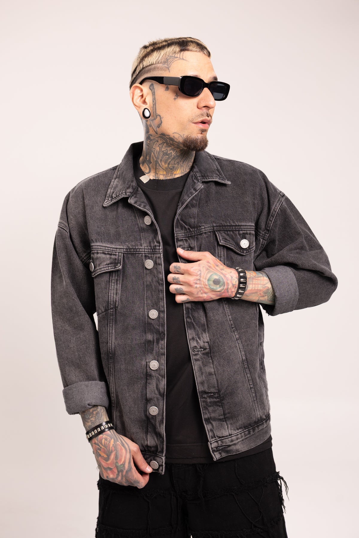 Chaqueta Denim para Hombre - Cazadora de Mezclilla Oversize Gris Carbón Estilo Streetwear