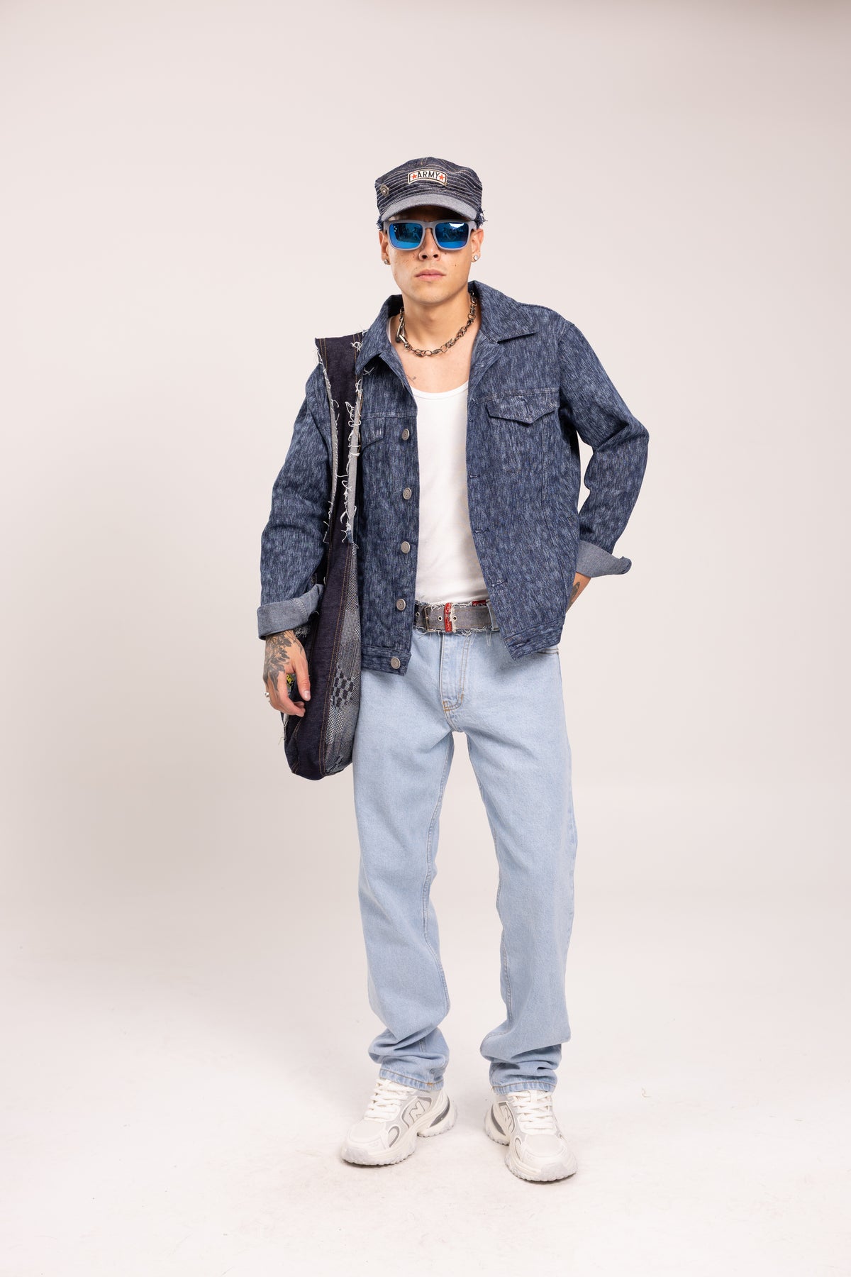 Chaqueta Denim Slim Fit Matrix para Hombre - Cazadora Jacquard Azul Estilo Cyberpunk Urbano