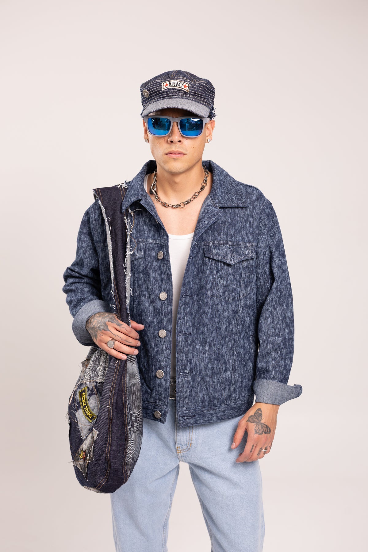 Chaqueta Denim Slim Fit Matrix para Hombre - Cazadora Jacquard Azul Estilo Cyberpunk Urbano
