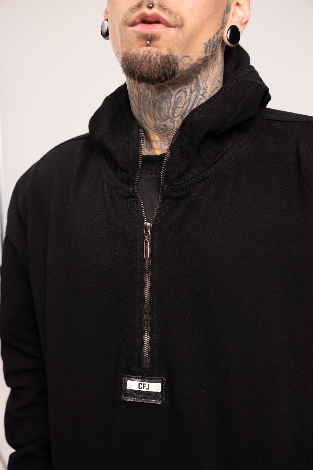 Hoodie Denim Lavado para Hombre - Buzo Anorak de Mezclilla Oversize Acid Wash con Media Cremallera