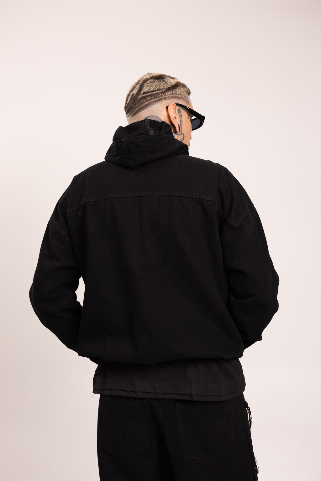 Hoodie Denim Lavado para Hombre - Buzo Anorak de Mezclilla Oversize Acid Wash con Media Cremallera