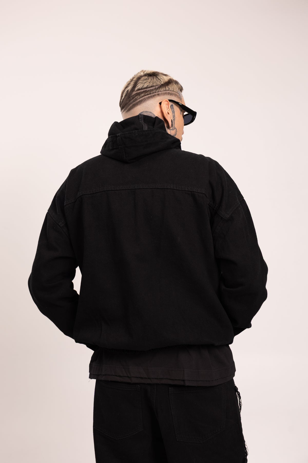 Hoodie Denim Lavado para Hombre - Buzo Anorak de Mezclilla Oversize Acid Wash con Media Cremallera