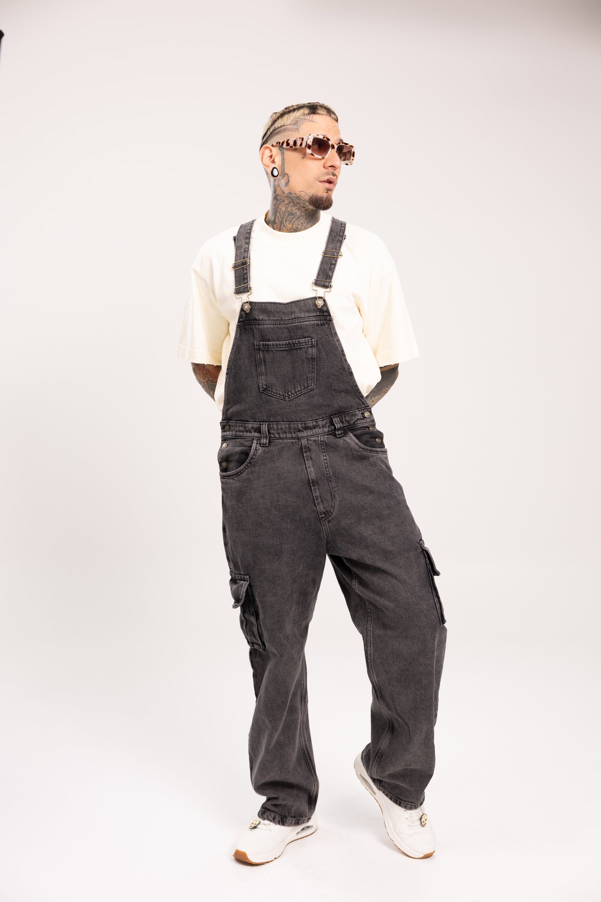 Overol Denim Cargo Negro Baggy para Hombre - Enterizo de Mezclilla Utilitario Darkwear Estilo Streetwear