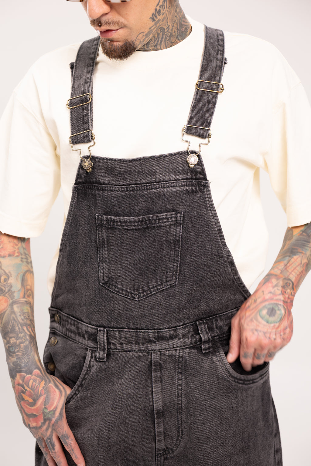 Overol Denim Cargo Negro Baggy para Hombre - Enterizo de Mezclilla Utilitario Darkwear Estilo Streetwear
