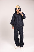 Pantalón Baggy Cargo Jacquard para Hombre - Jean Azul Oscuro Utilitario con Patrón Digital Estilo Streetwear