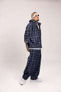 Pantalón Baggy Jacquard Singapur para Hombre - Pantalón Azul con Patrón de Rombos Estilo Streetwear de Autor