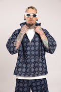 Hoodie Jacquard Singapur para Hombre - Buzo de Mezclilla con Capucha y Media Cremallera Patrón Rombos