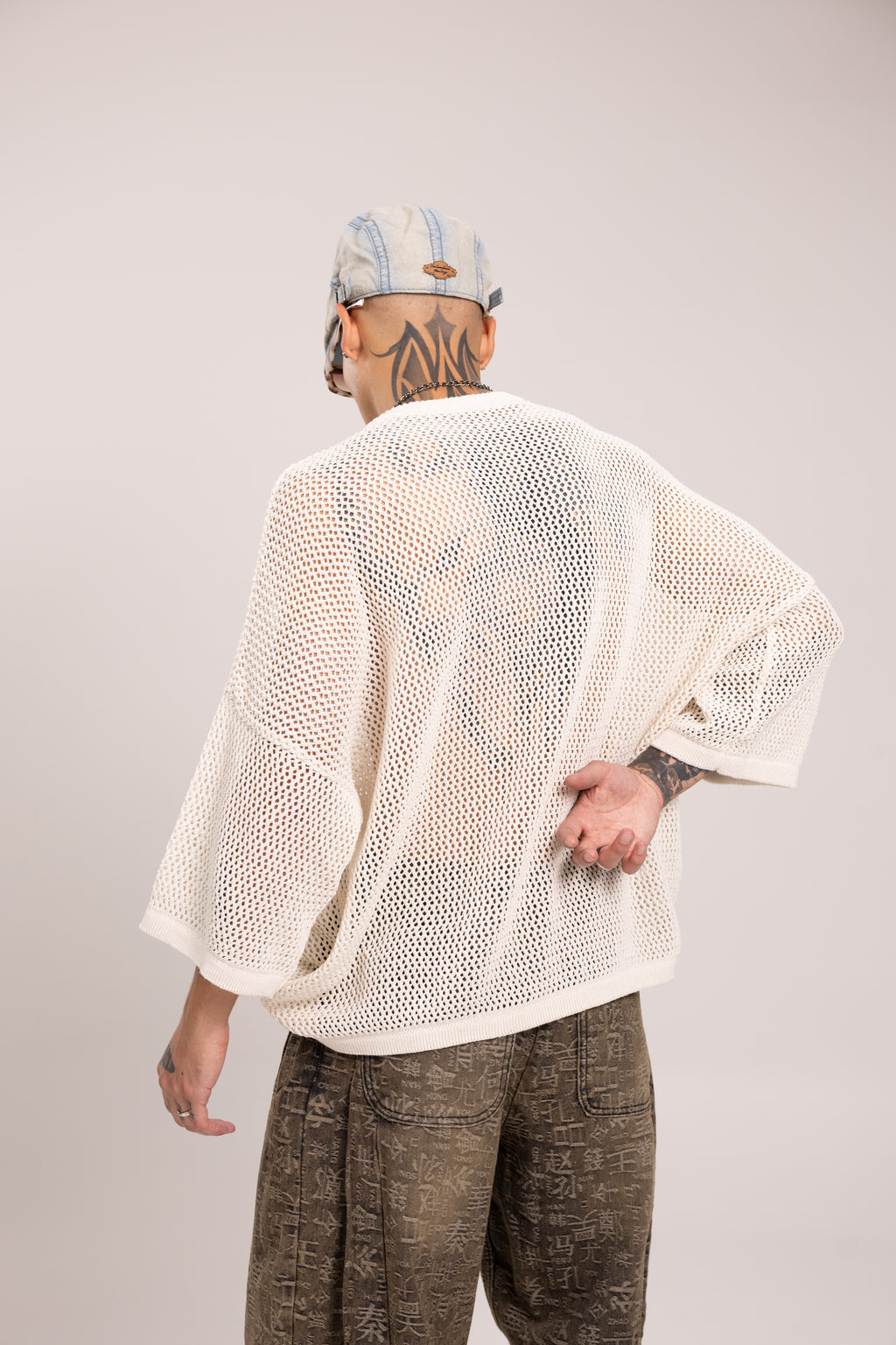 Buzo en Malla Calada Oversize para Hombre - Suéter Tejido Mesh Abierto Manga Larga Boxy Estilo Darkwear Archive Streetwear