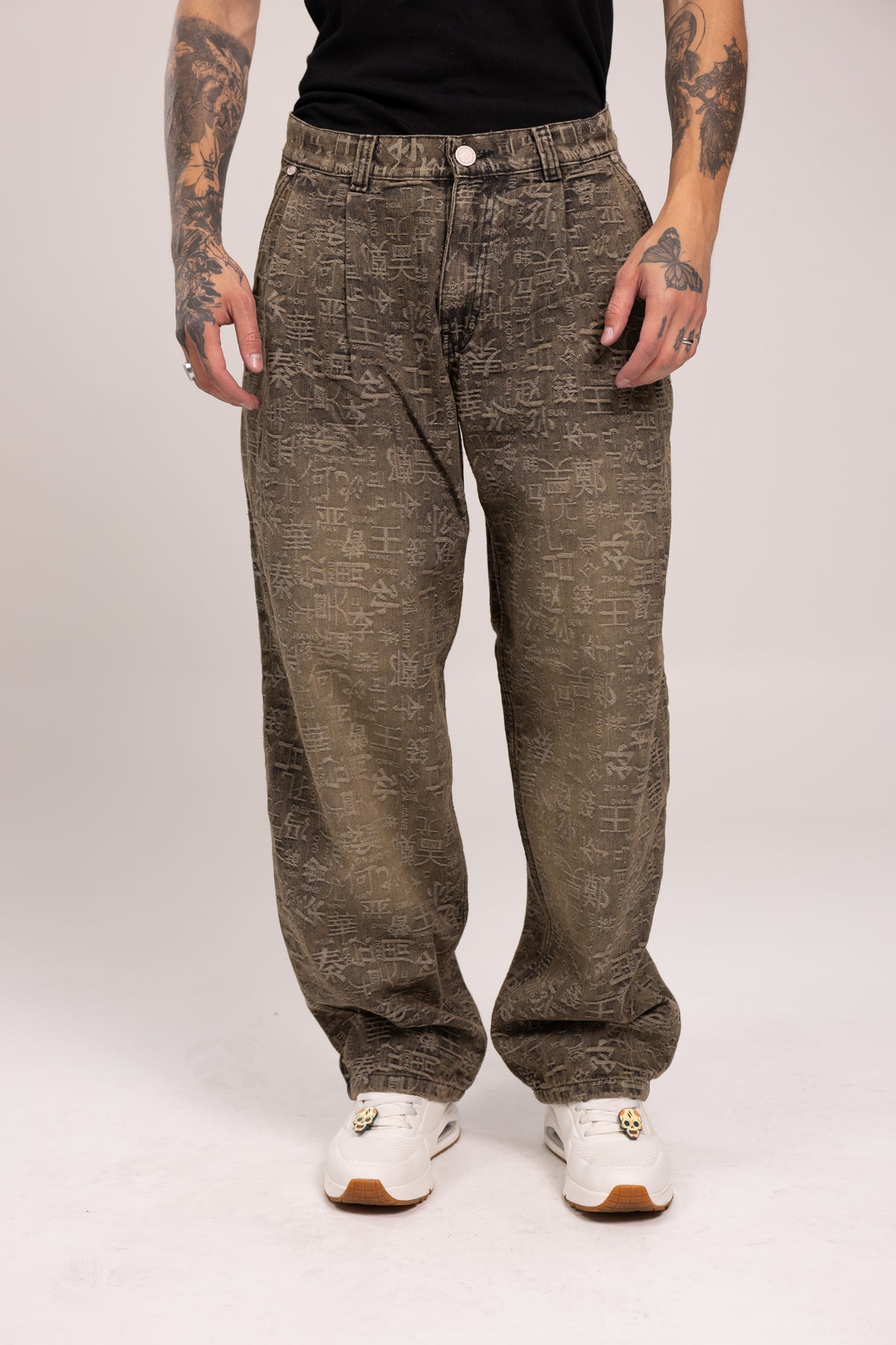 Pantalón Baggy Jacquard Shangai para Hombre - con Caligrafía Oriental Estilo Streetwear
