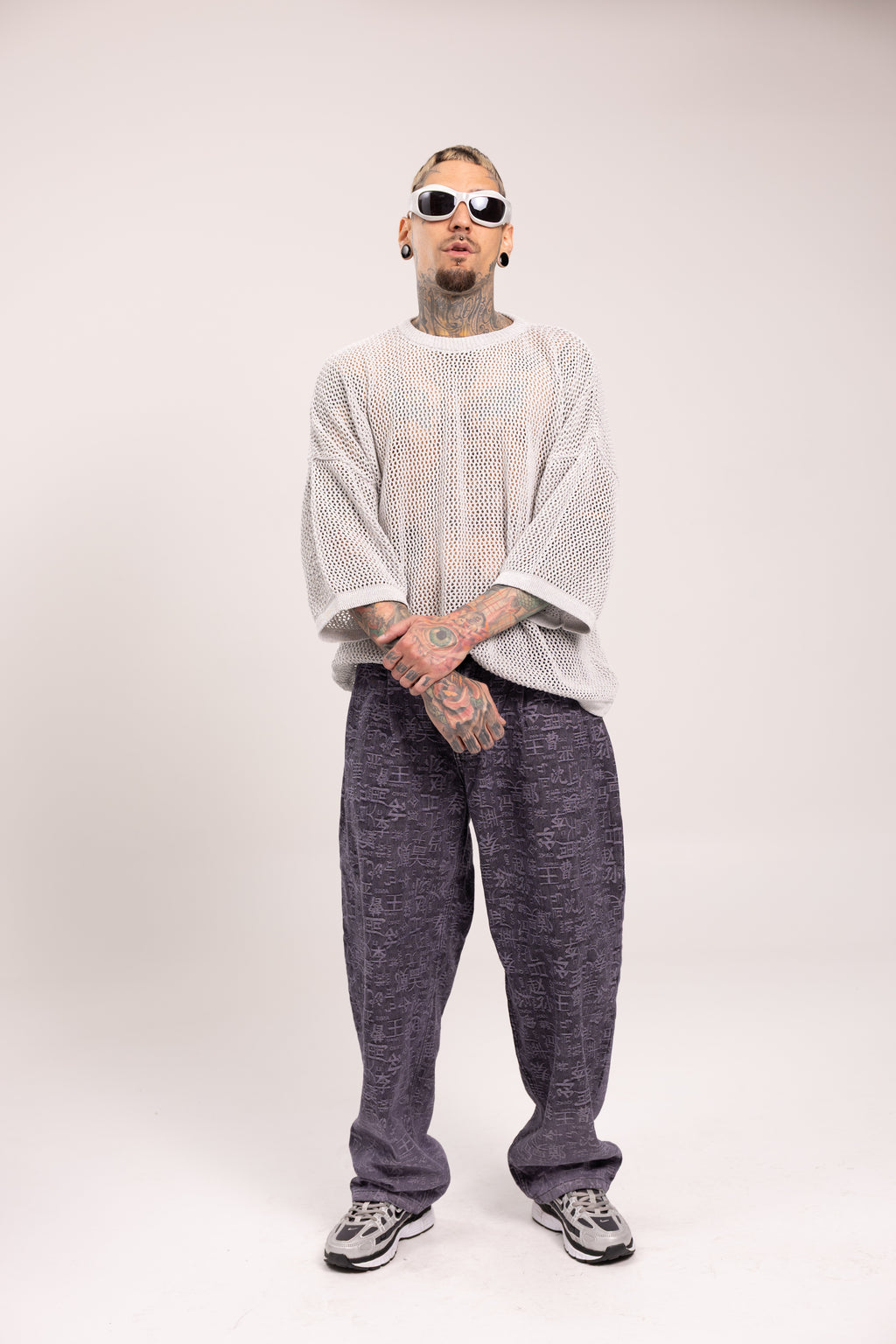 Buzo en Malla Calada Oversize para Hombre - Suéter Tejido Mesh Abierto Manga Larga Boxy Estilo Darkwear Archive Streetwear