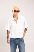 Camiseta Polo Boxy Fit con Media Cremallera para Hombre - Camisa Polo Oversize Texturizada Half-Zip Manga Corta Estilo Streetwear Minimal