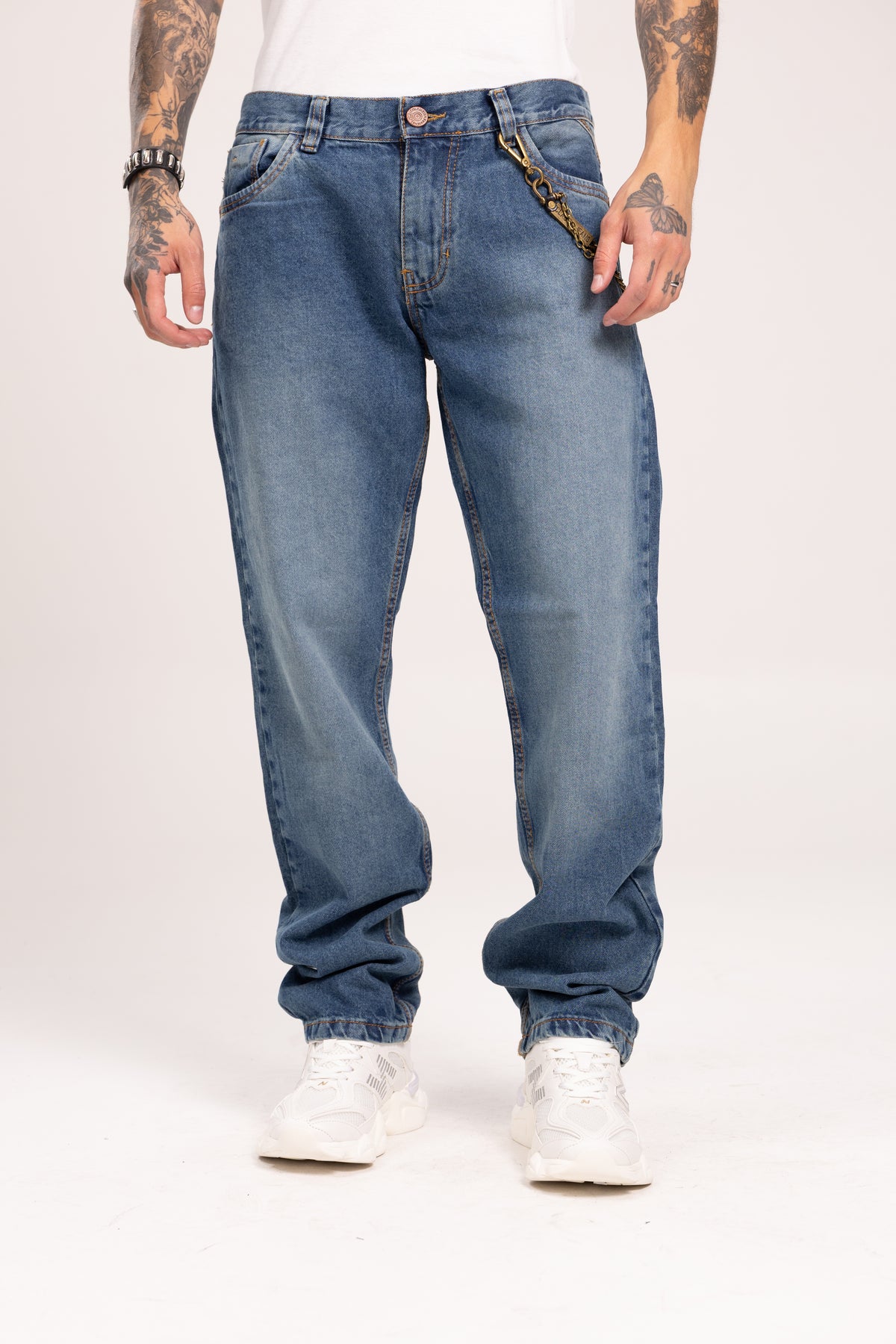 Jean Azul Estándar/Relaxed Fit para Hombre - Pantalón Denim Azul Medio de Talle Cómodo Estilo Urbano