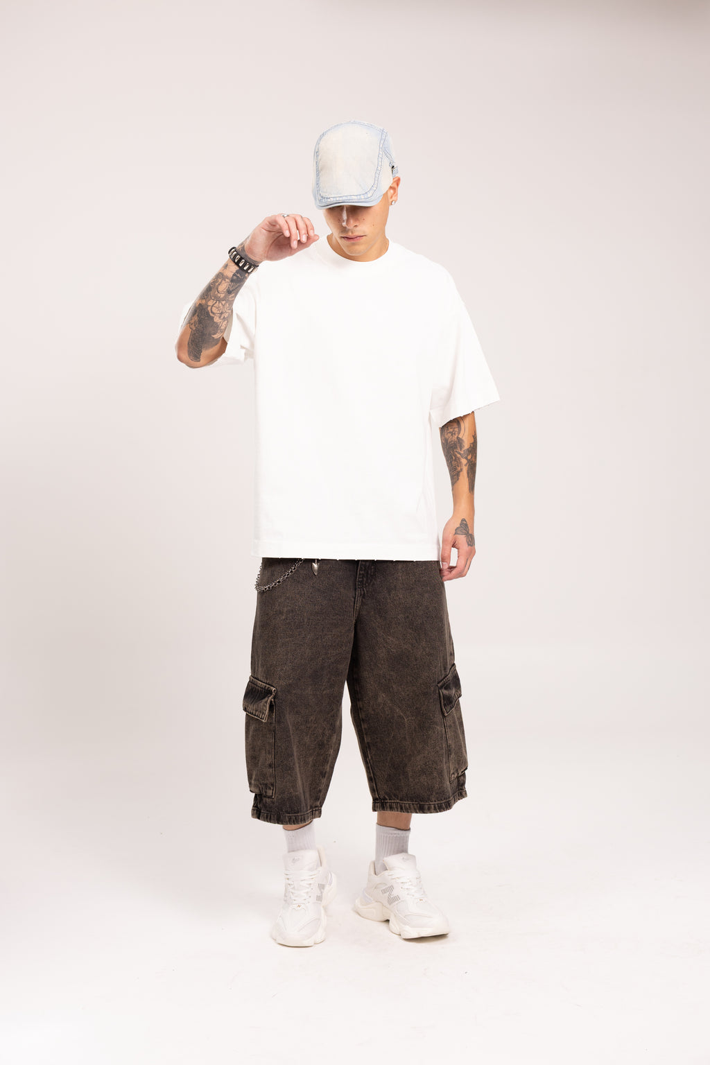Jorts Cargo Baggy para Hombre - Bermudas de Mezclilla Lavado Ácido Estilo Skate Y2K