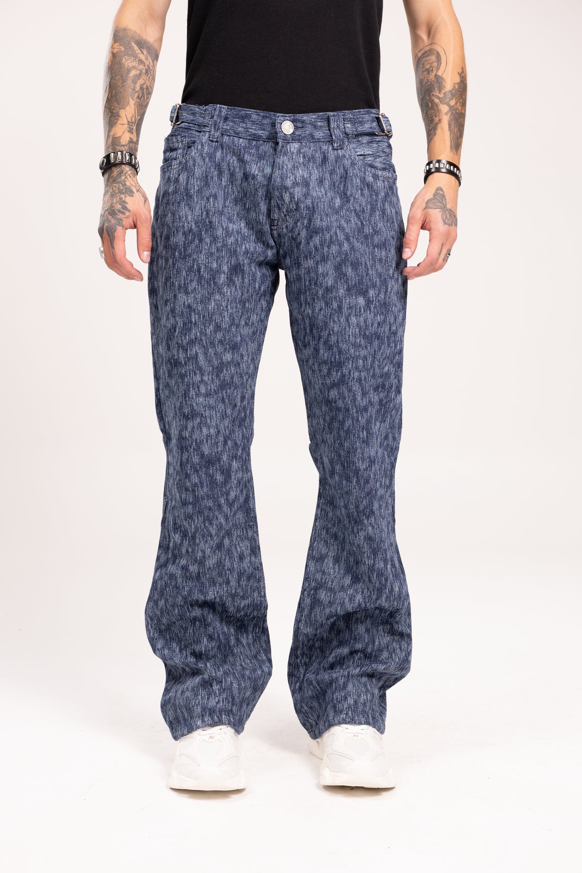 Pantalón Flared Jacquard para Hombre - Jean Azul Bota Campana Estilo Retro Y2K de Autor