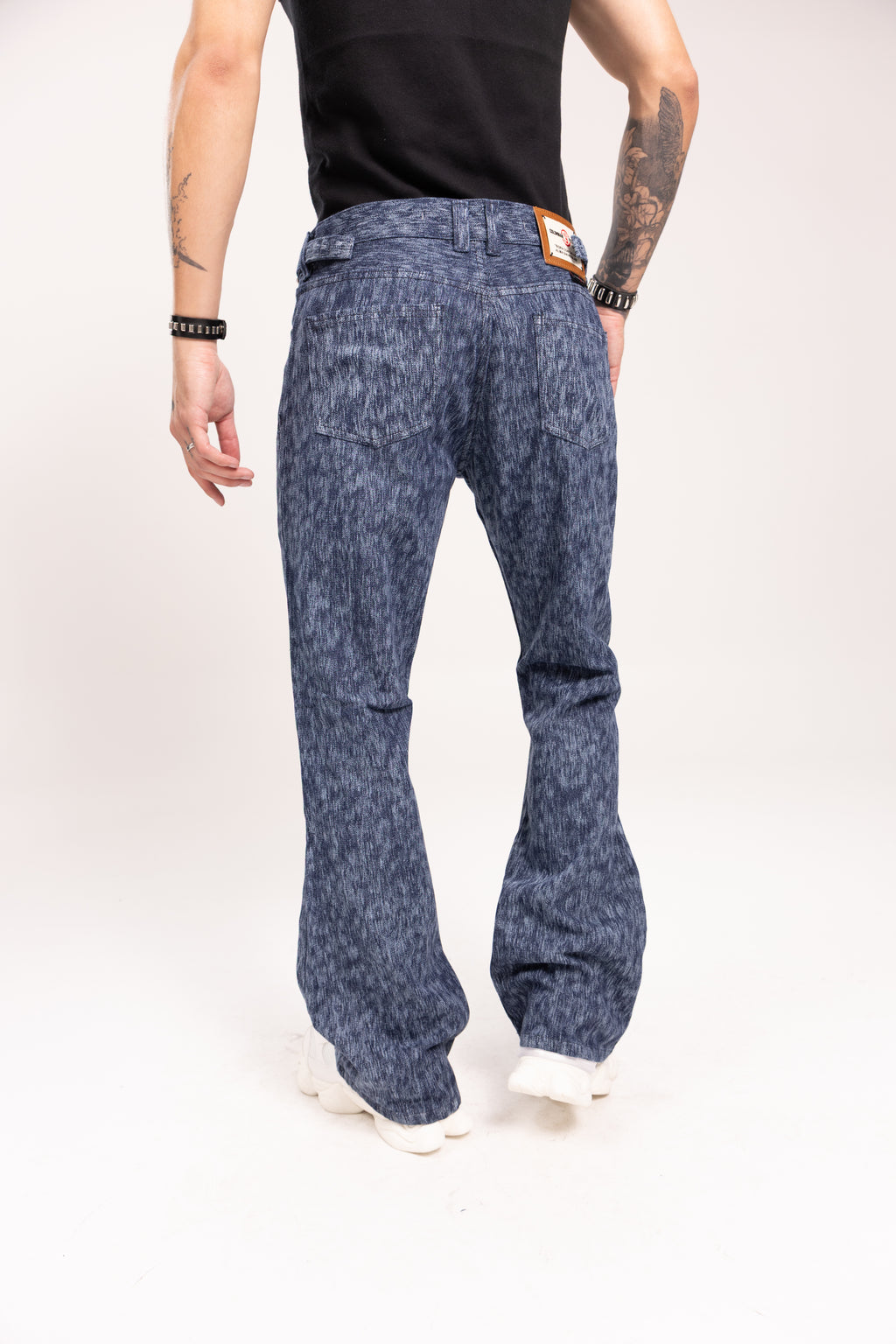 Pantalón Flared Jacquard para Hombre - Jean Azul Bota Campana Estilo Retro Y2K de Autor