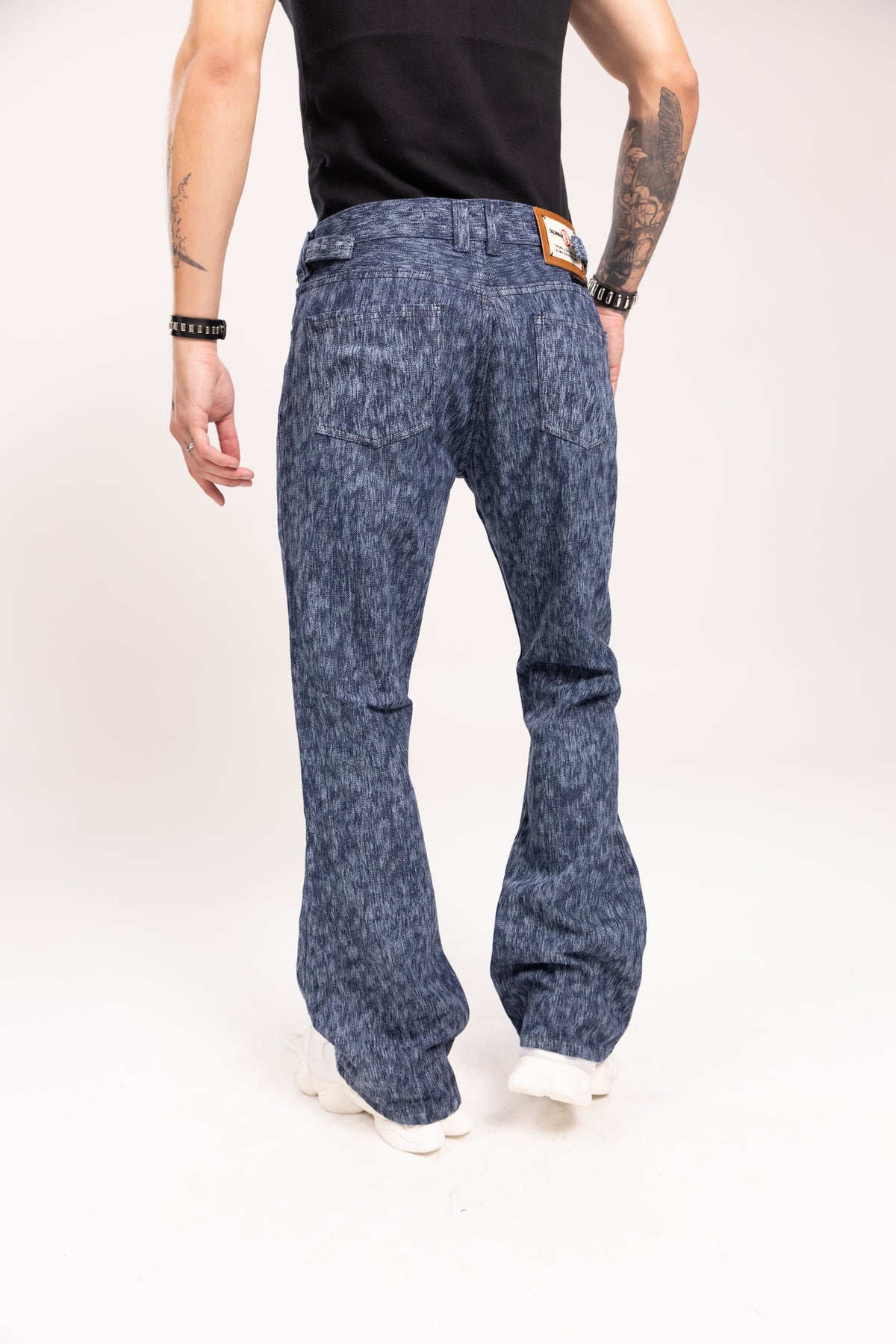 Pantalón Flared Jacquard para Hombre - Jean Azul Bota Campana Estilo Retro Y2K de Autor