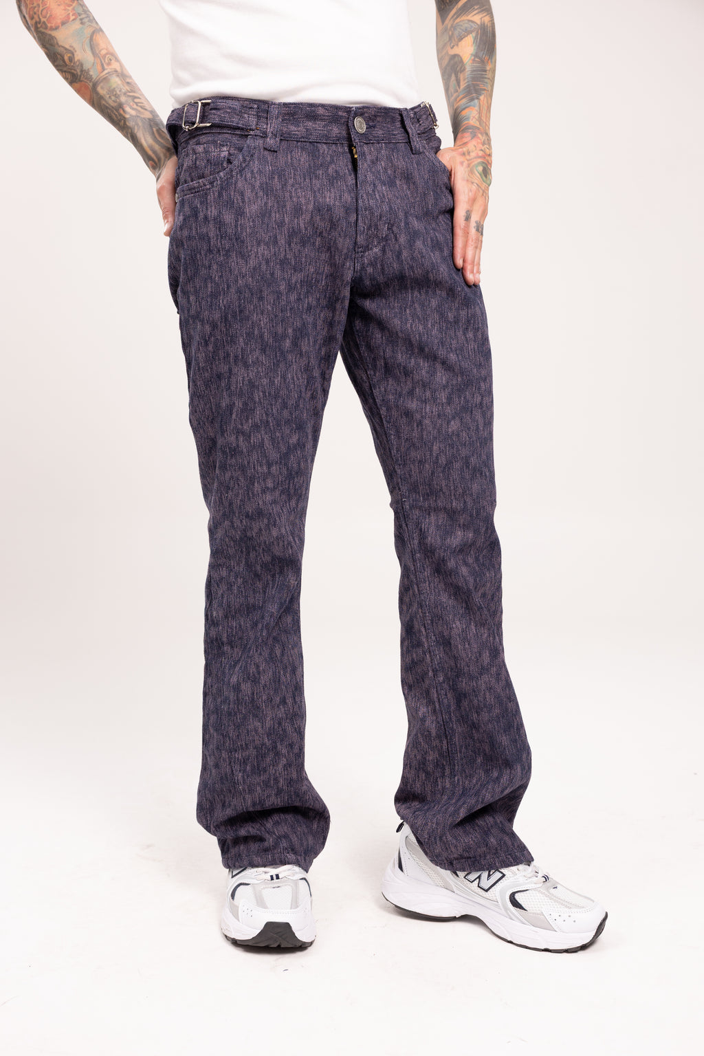 Pantalón Flared Jacquard para Hombre - Jean Azul Bota Campana Estilo Retro Y2K de Autor