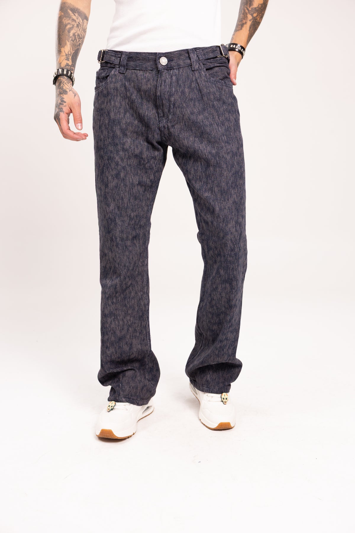 Pantalón Flared Jacquard para Hombre - Jean Azul Bota Campana Estilo Retro Y2K de Autor