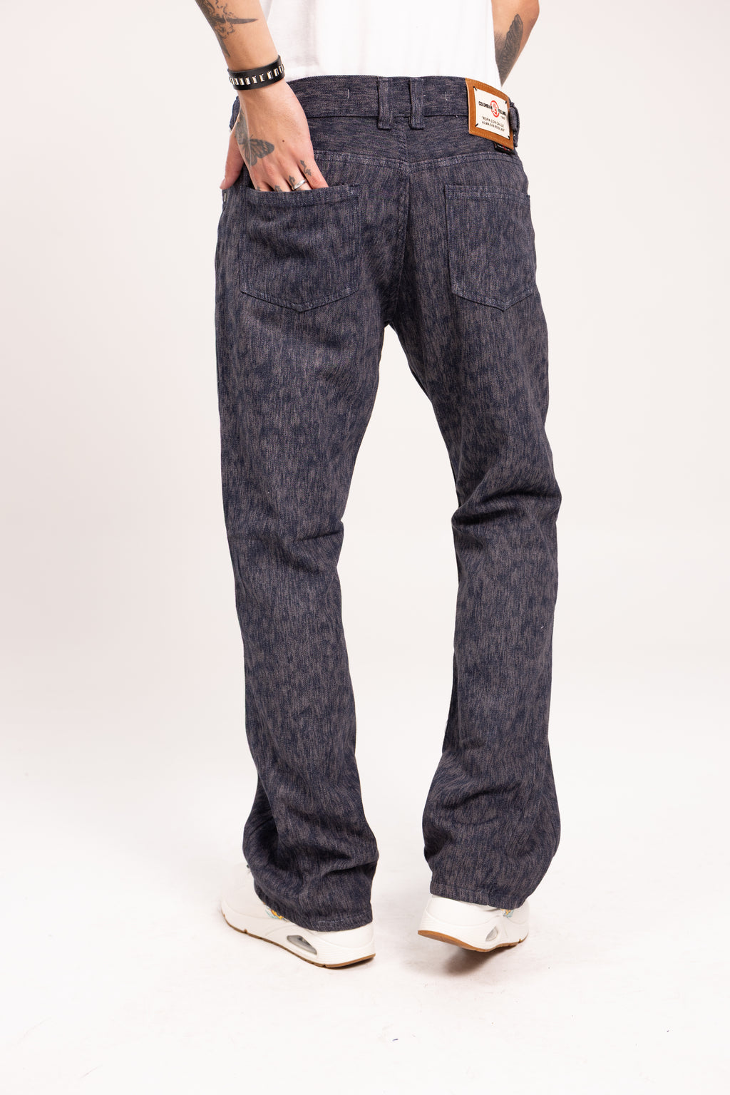 Pantalón Flared Jacquard para Hombre - Jean Azul Bota Campana Estilo Retro Y2K de Autor