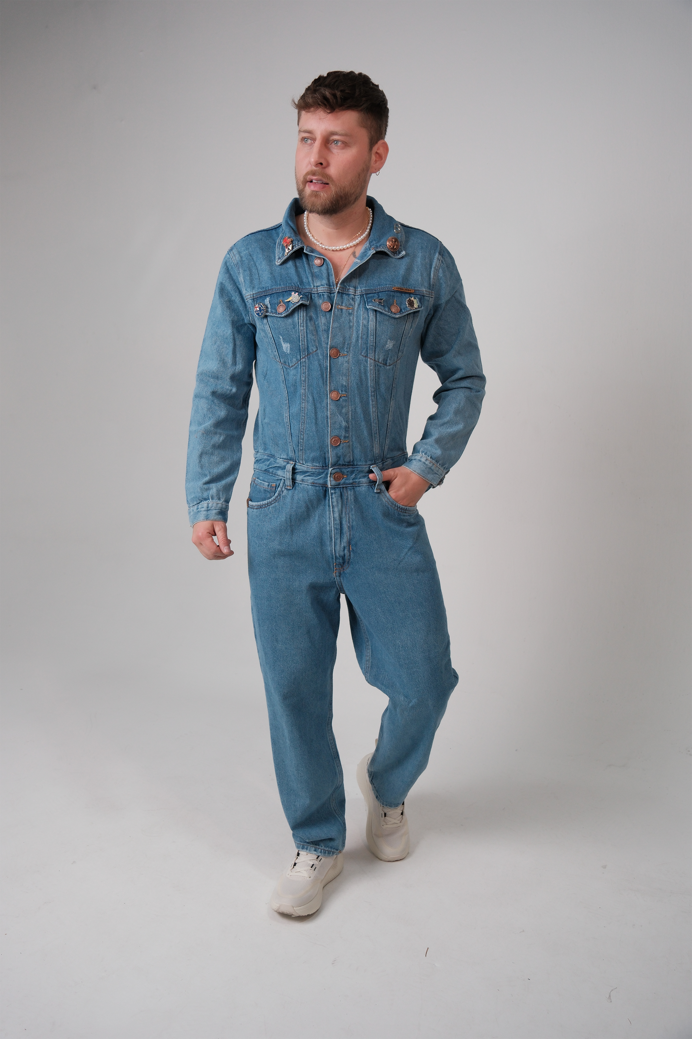 Overol para Hombre - Enterizo Denim Gris Estilo Urbano (JumpSuite)