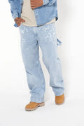 Jeans Baggy Azul claro con Efecto Lavado y Cadena Negra Decorativa