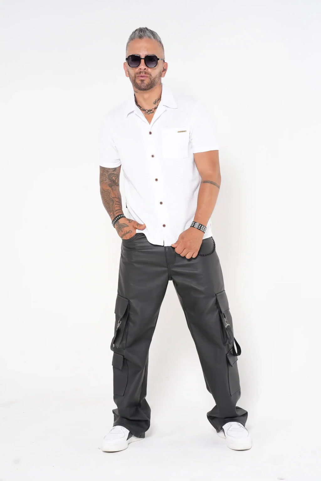 Pantalón Cargo Oversized de Imitación Piel Negro