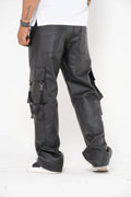 Pantalón Cargo Oversized de Imitación Piel Negro