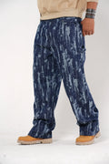 Pantalón Baggy Denim Azul con Estampado Abstracto