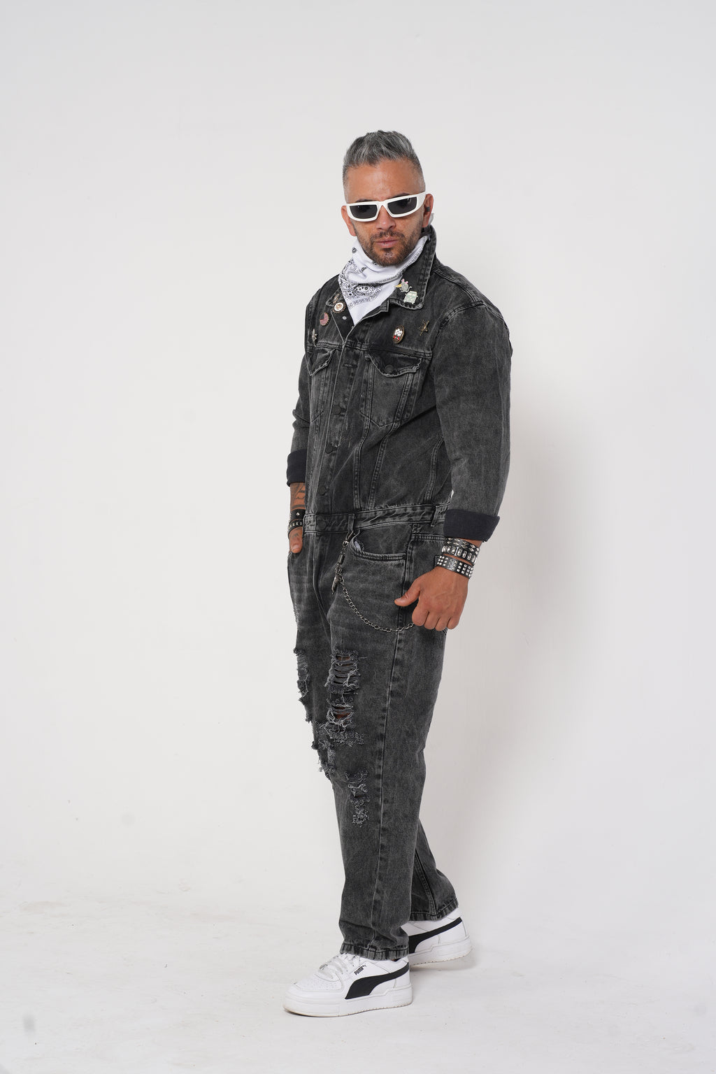 Overol para Hombre - Enterizo Denim Gris Estilo Urbano (JumpSuite)