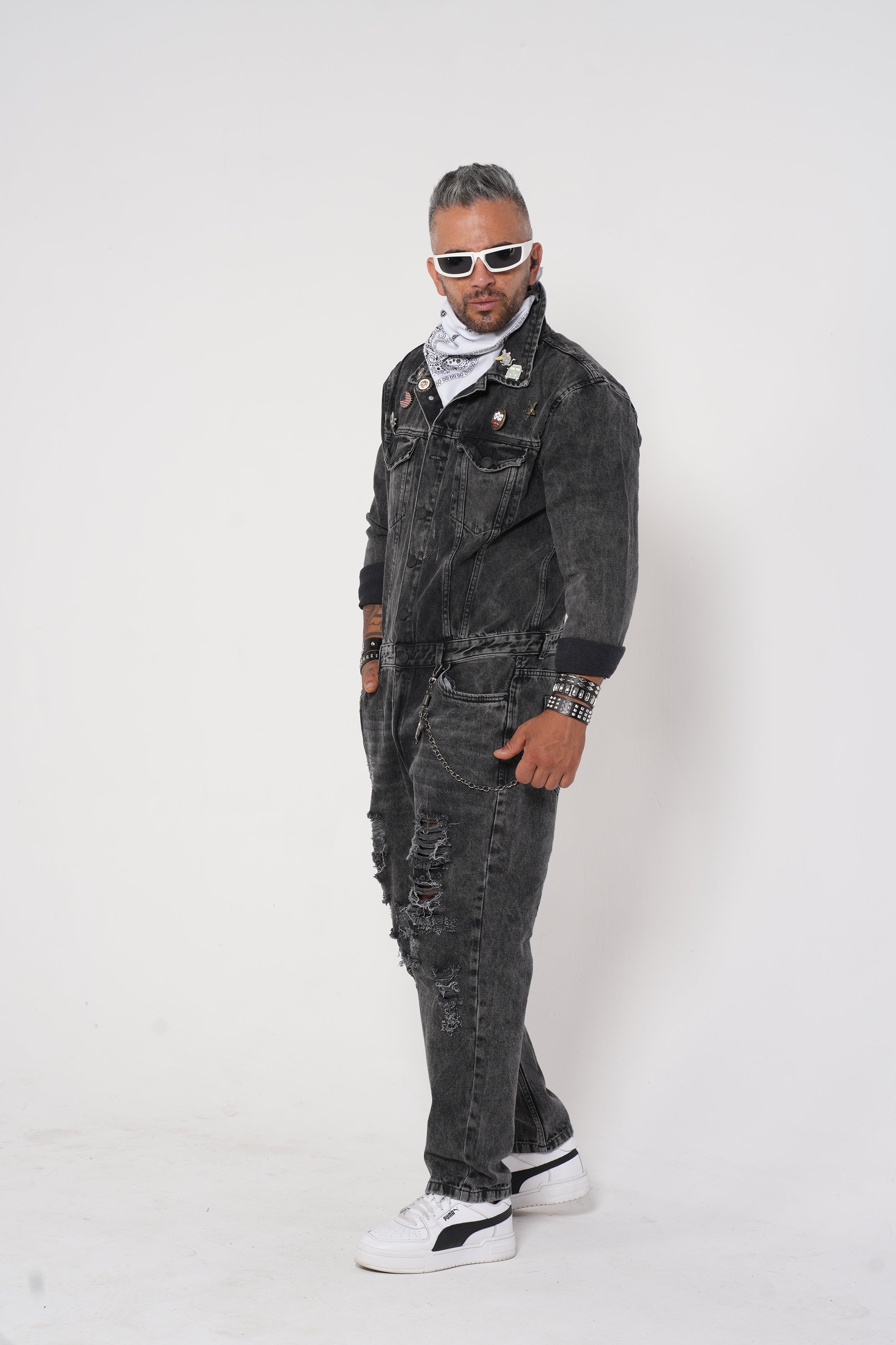 Overol para Hombre - Enterizo Denim Gris Estilo Urbano (JumpSuite)