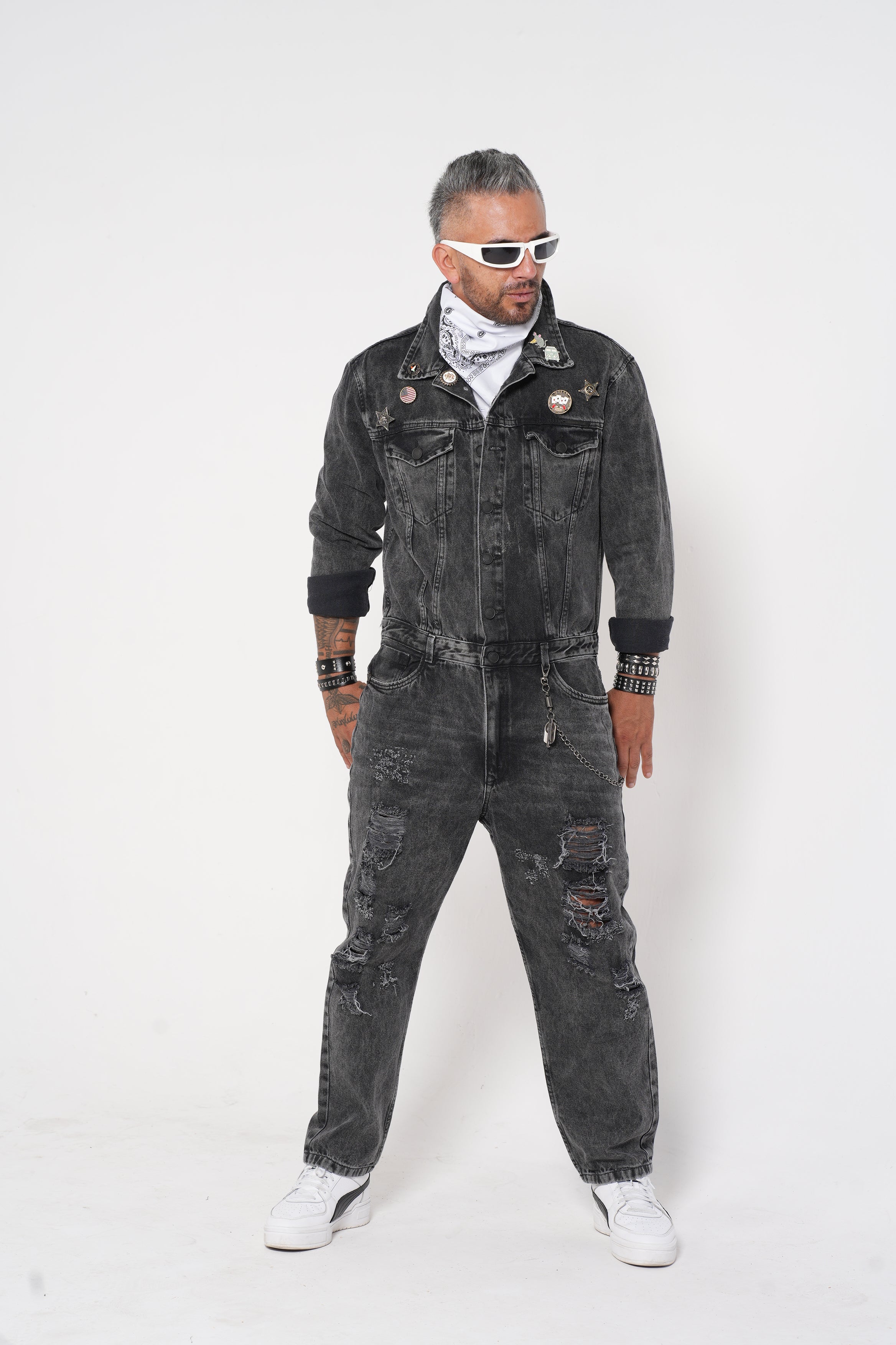 Overol para Hombre - Enterizo Denim Gris Estilo Urbano (JumpSuite)